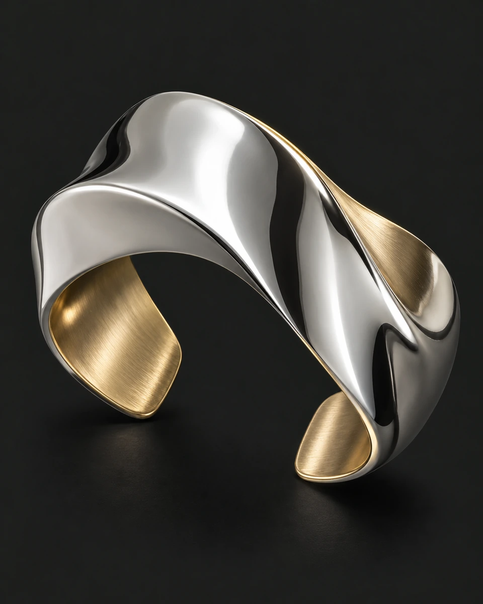 Sculptural jewelry shown as a studio illustration