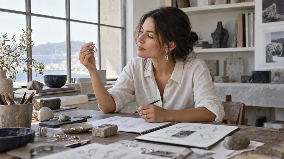 Jewelry design illustration with a technical reference